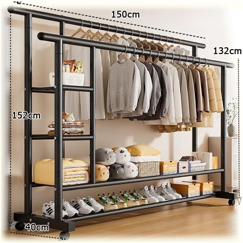 Višenamenski Metalni Stalak za Odeću – Sa Policama i Točkićima